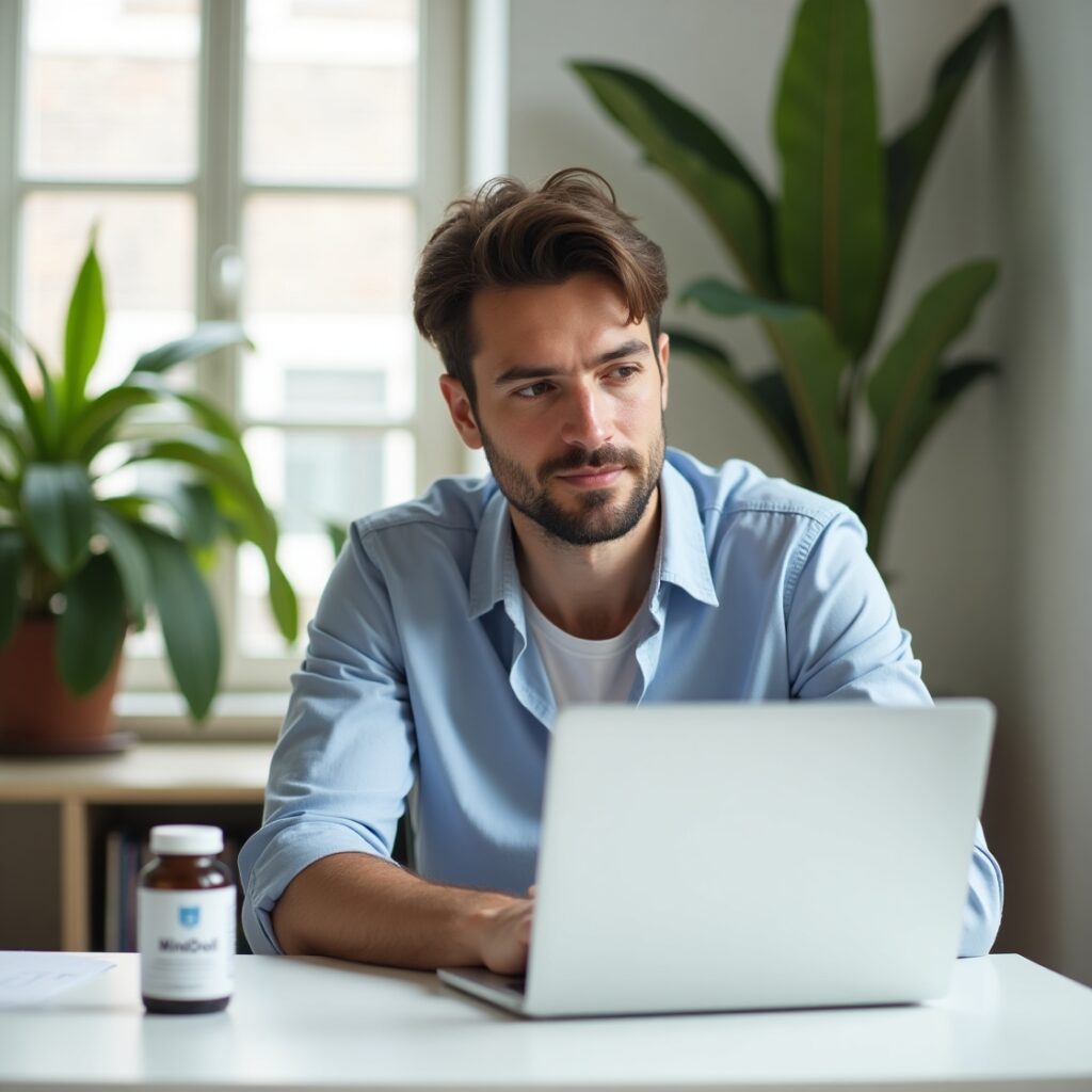 Mindquell Brain Supplement Man Focused And Calm After Taking Mindquell 