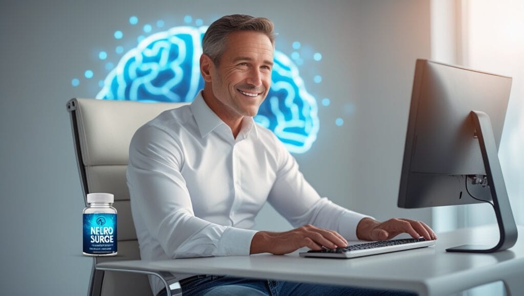 Brain Fog Supplement Focused Man Using Neuro Surge Brain Booster Brain Fog Supplement Focused Man Using Neuro Surge Brain Booster