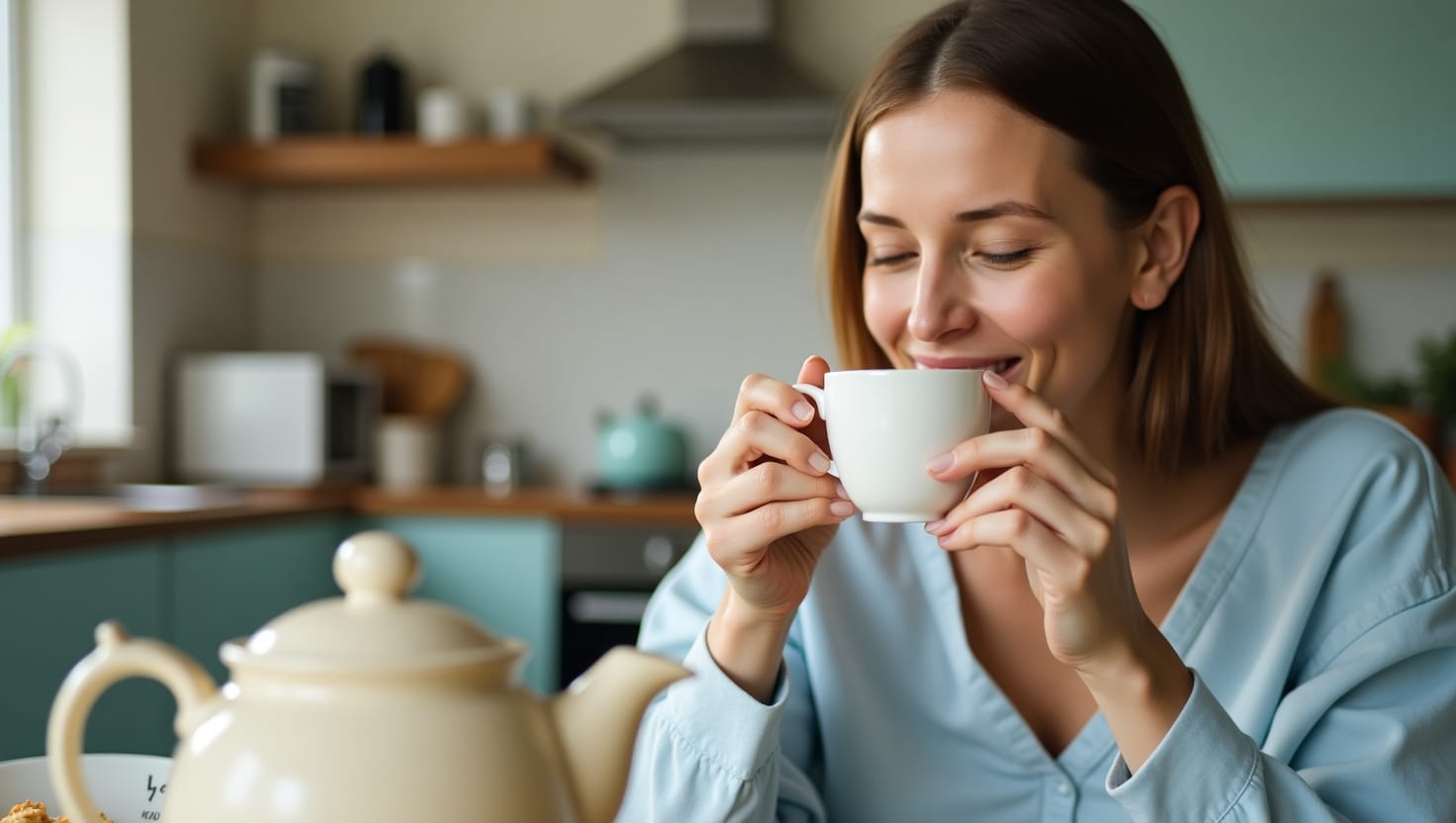 Low-Oxalate Interstitial Cystitis Diet Comfort Image With A Woman Drinking Soothing Bladder-Safe Tea